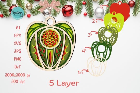 3D Apple Christmas Ornament V2 – Festive 3D SVG for Seasonal Sellers