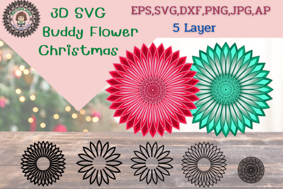 3D SVG Buddy Flowers Christmas for Paper Flowers & Craft Projects