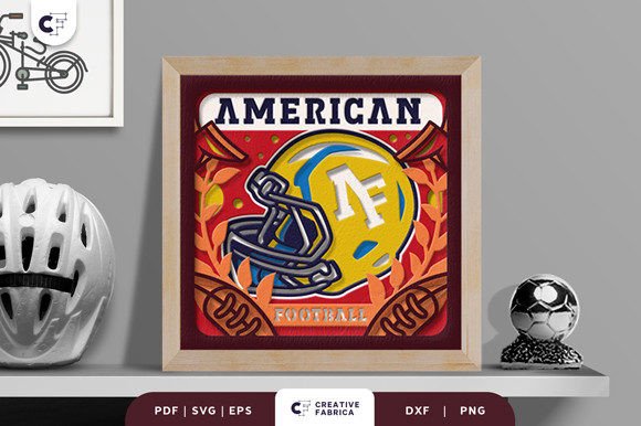American Football Helmet 3D Paper Cut: A Lifestyle And Hobbies 3D SVG with Visual Depth