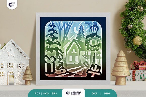 Beautiful Christmas House 3D Shadow Box: Festive 3D SVG for Seasonal Branding