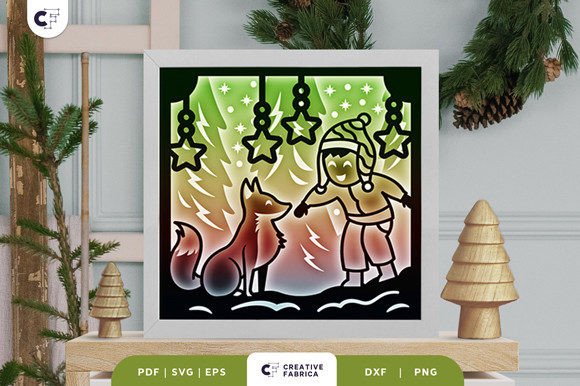 Boy with Winter Animal 3D Shadow Box: A Festive 3D SVG for Christmas-Themed Content