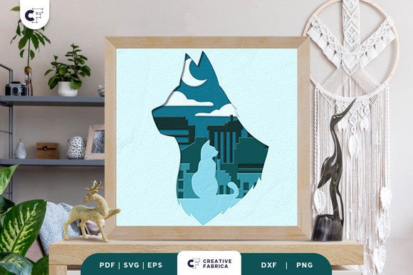 Cat Head Silhouette 3D Shadow Box: A 3D SVG Animal Design for Visual Storytelling