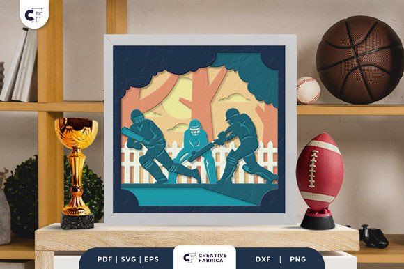 Cricket Match 3D Layered Paper Cut – A 3D SVG for Lifestyle & Hobbies Crafters