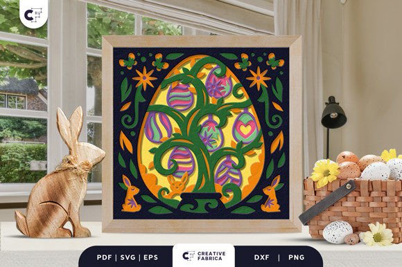 Decorative Easter Egg Tree 3D SVG Shadow Box for Creative Sellers