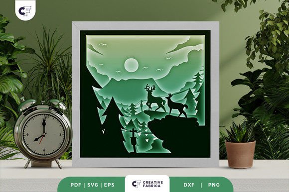Deer on the Mountain 3D Shadow Box