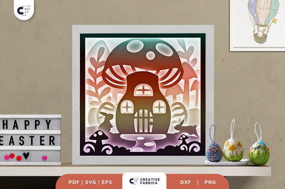 Easter Mushroom House 3D SVG Shadow Box for Seasonal Branding