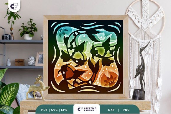 Koi Pond 3D Shadow Box SVG for Travel-Themed Crafts