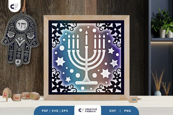 Menorah Candle 3D Layered Paper Cut: A 3D SVG for Jewish Celebrations with Marketing Potential