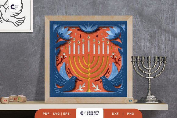 Menorah Candle with Pigeon 3D SVG for Jewish Celebrations