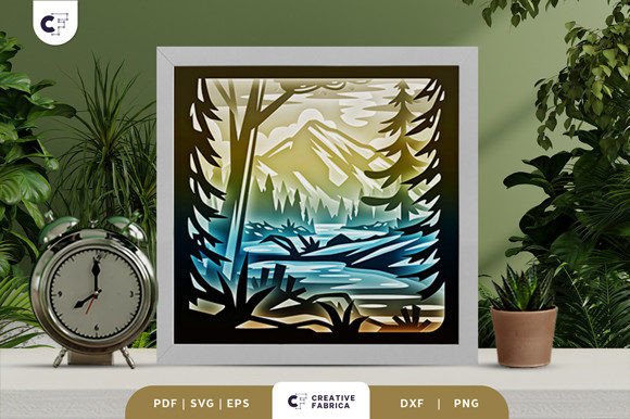 Mountain Forest Sunset 3D SVG for Countries & Travel Craft Projects