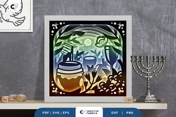 Pomegranate with Honey 3D Shadow Box: A Jewish Celebrations SVG with Commercial Appeal