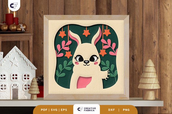Retro Christmas Rabbit 3D SVG: Festive Craft Design for Christmas