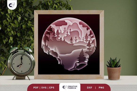 River in the Night Forest 3D Shadow Box – 3D SVG for Travel-Themed Digital Products