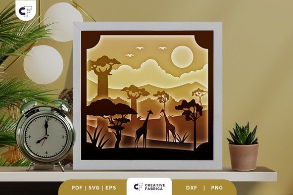 Savana Sunset 3D Shadow Box: Nature-Inspired 3D SVG for Etsy & Digital Sellers
