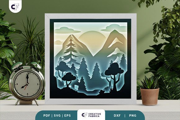 Sunrise in Mountain Forest 3D SVG: A Travel-Inspired Design for Digital Content