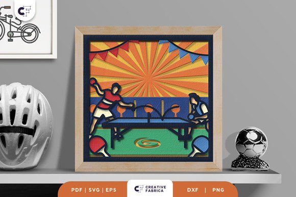 Table Tennis Competition 3D Shadow Box: A Lifestyle & Hobbies Design Asset with 3D SVG Impact