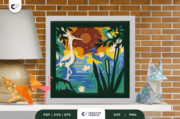 Wetland Life 3D Shadow Box Paper Cut: A Unique 3D SVG for Local Business Branding