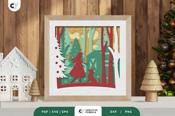Woman and Winter Dog 3D Shadow Box SVG for Etsy & Print-on-Demand Sellers
